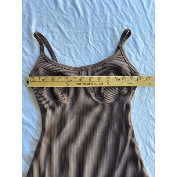 Year of Ours Ribbed Bustier Mini Dress Brown Spaghetti Strap Bodycon Size Small - Picture 6 of 7